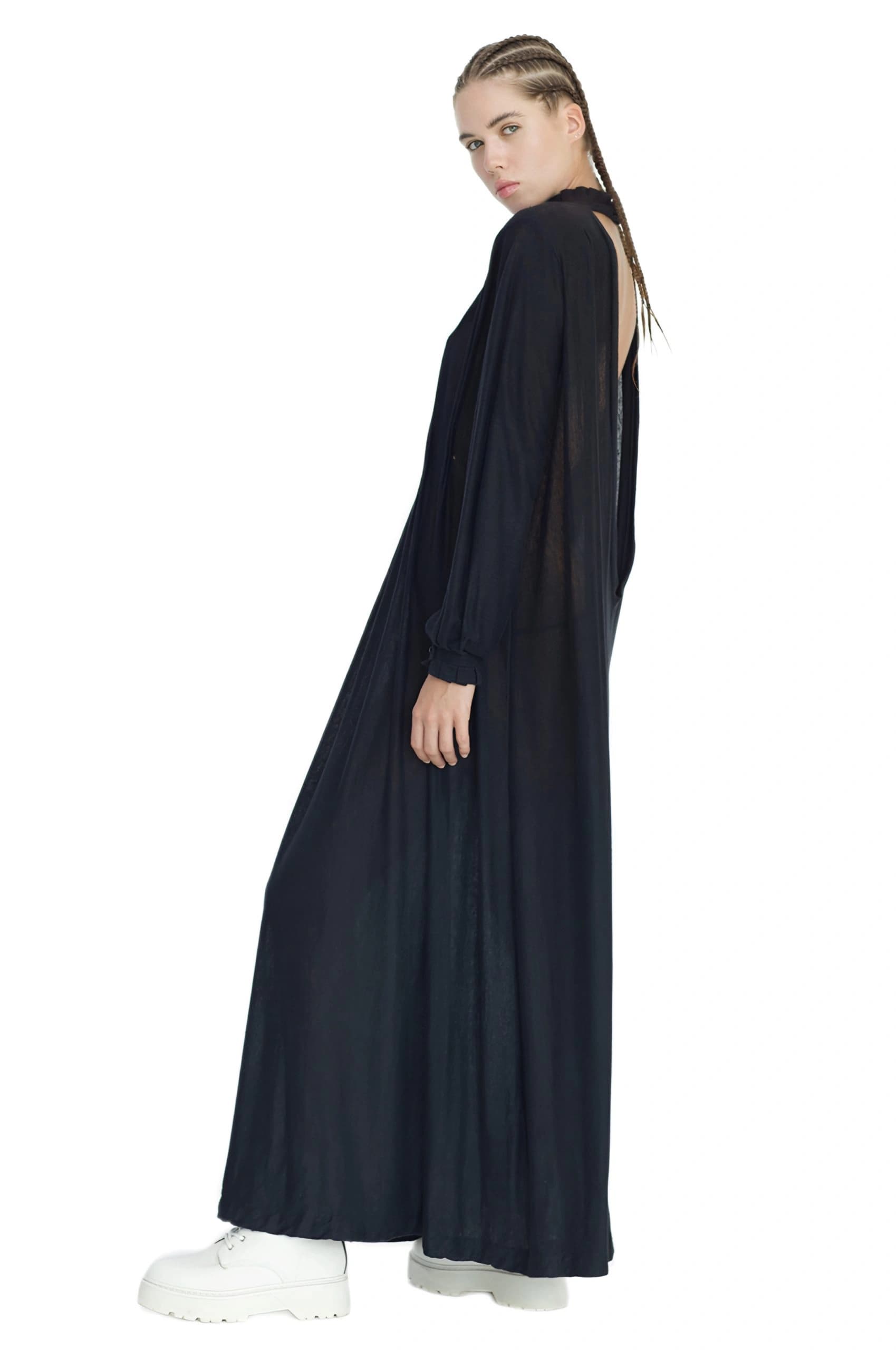 gothic black linen maxi dress