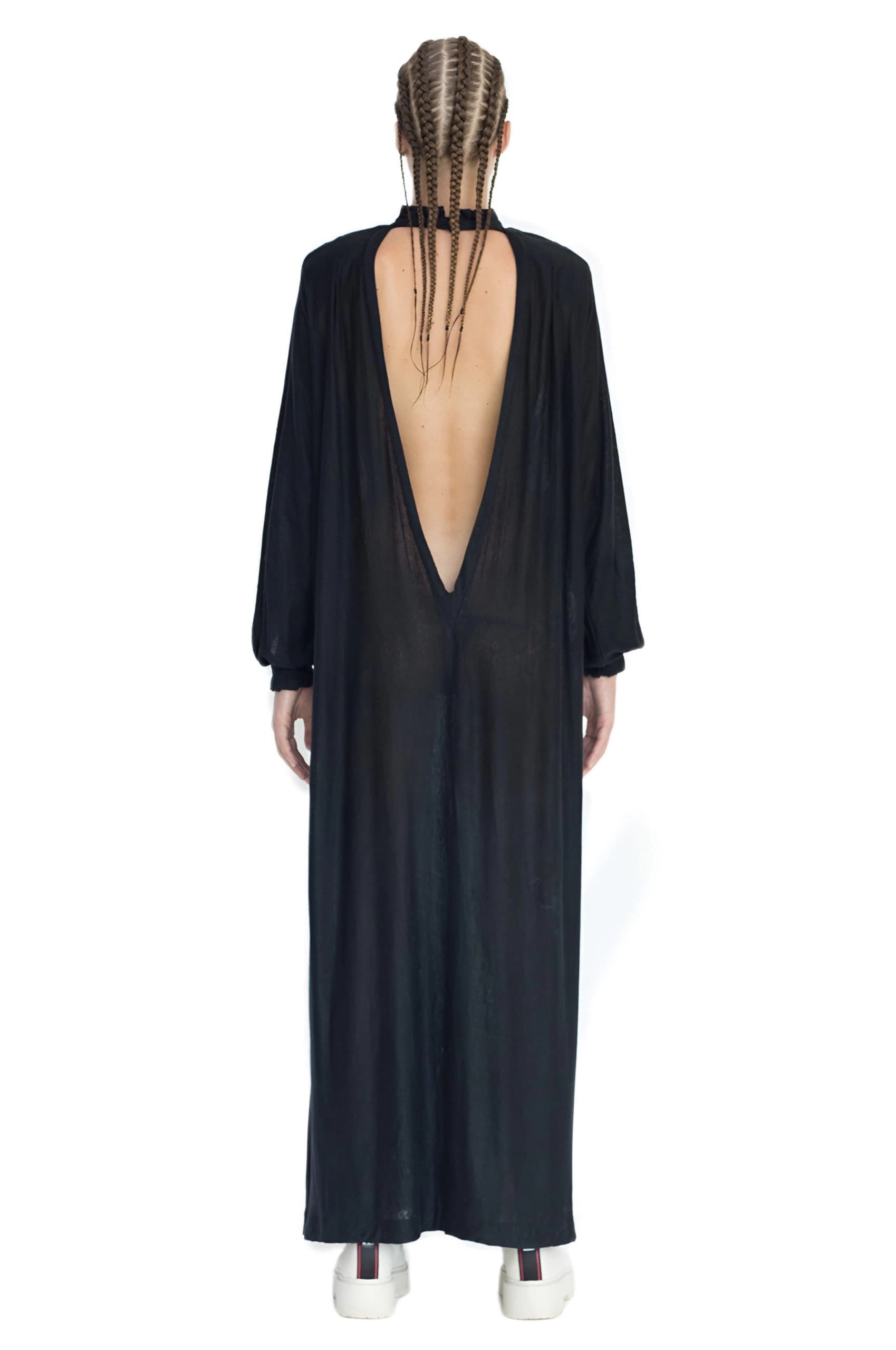 gothic black linen maxi dress